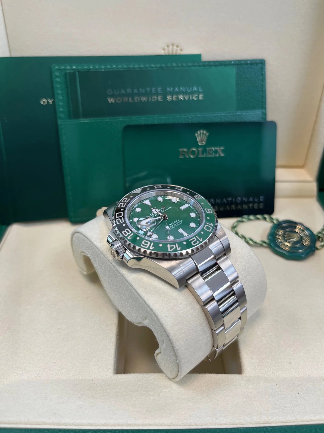 Rolex GMT - Master II Left - Hand 40mm 18K White Gold Green Ceramic Dial Green Black Cerachrom Bezel Oyster Bracelet (Ref 126729VTNR) - WatchesOff5thWatch