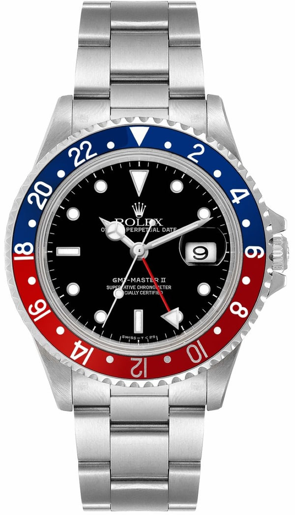 Rolex GMT - Master II Pepsi Black Dial Blue & Red Bezel 16710 Watch Only - WatchesOff5thWatch