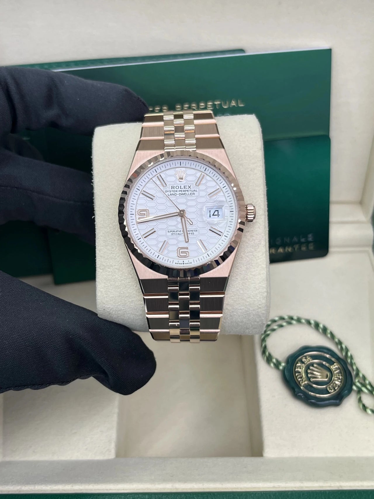 Rolex Land - Dweller 36 Everose Gold White Honeycomb Dial Ref. 127235 - WatchesOff5thWristwatch