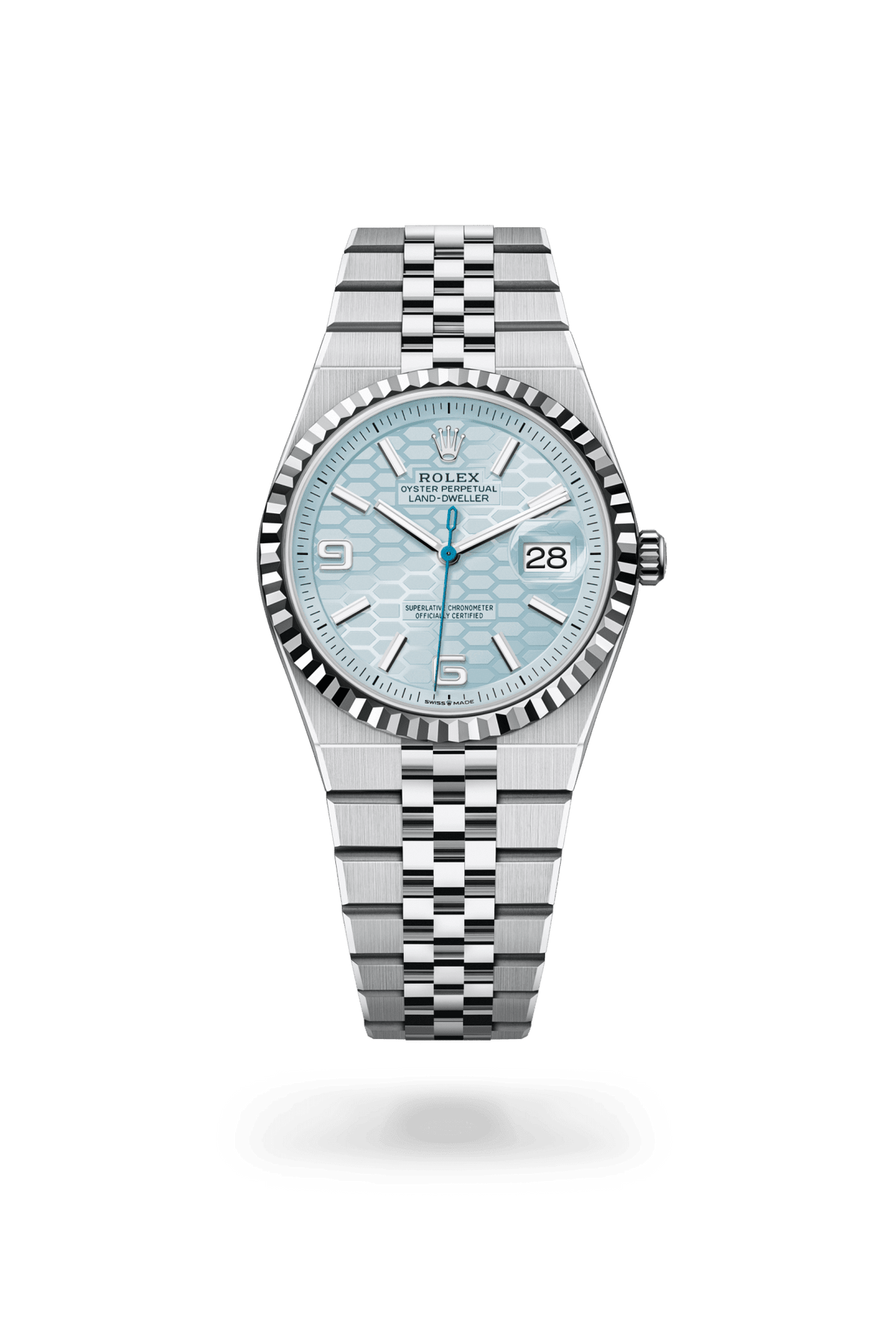 Rolex Land-Dweller 36 Platinum | Ice Blue Honeycomb Dial (Ref
