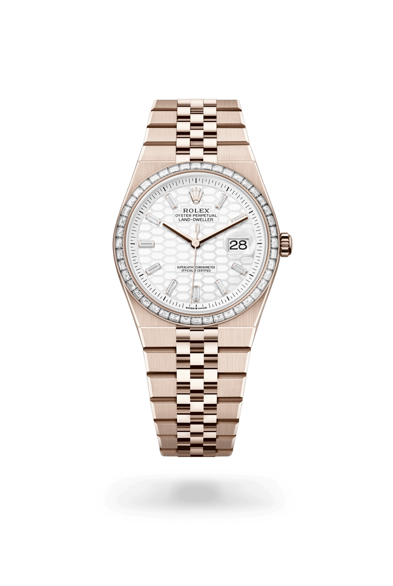 Rolex Land - Dweller 36 | Intense White Honeycomb with Diamonds Dial (Ref 127285TBR) - WatchesOff5thWristwatch
