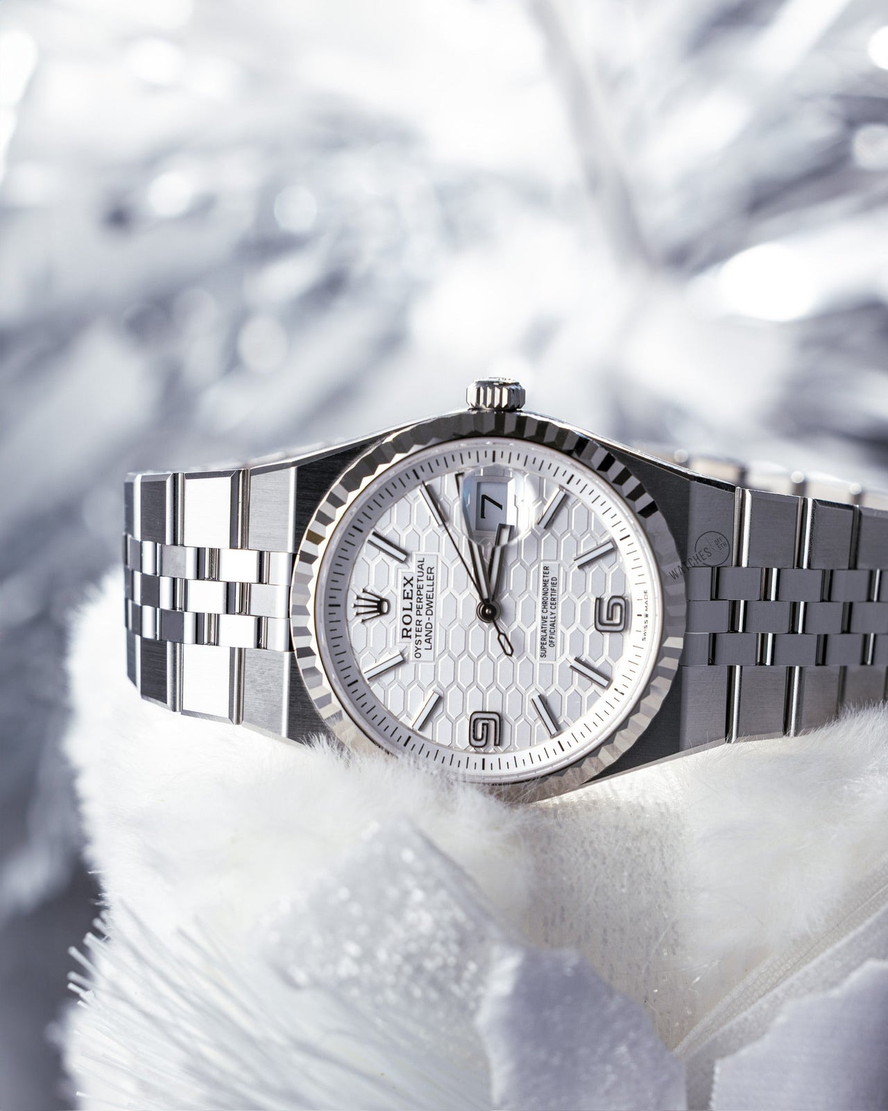 Rolex Land - Dweller 36 Steel White Rolesor Honeycomb Dial Ref. 127234 - WatchesOff5thWristwatch