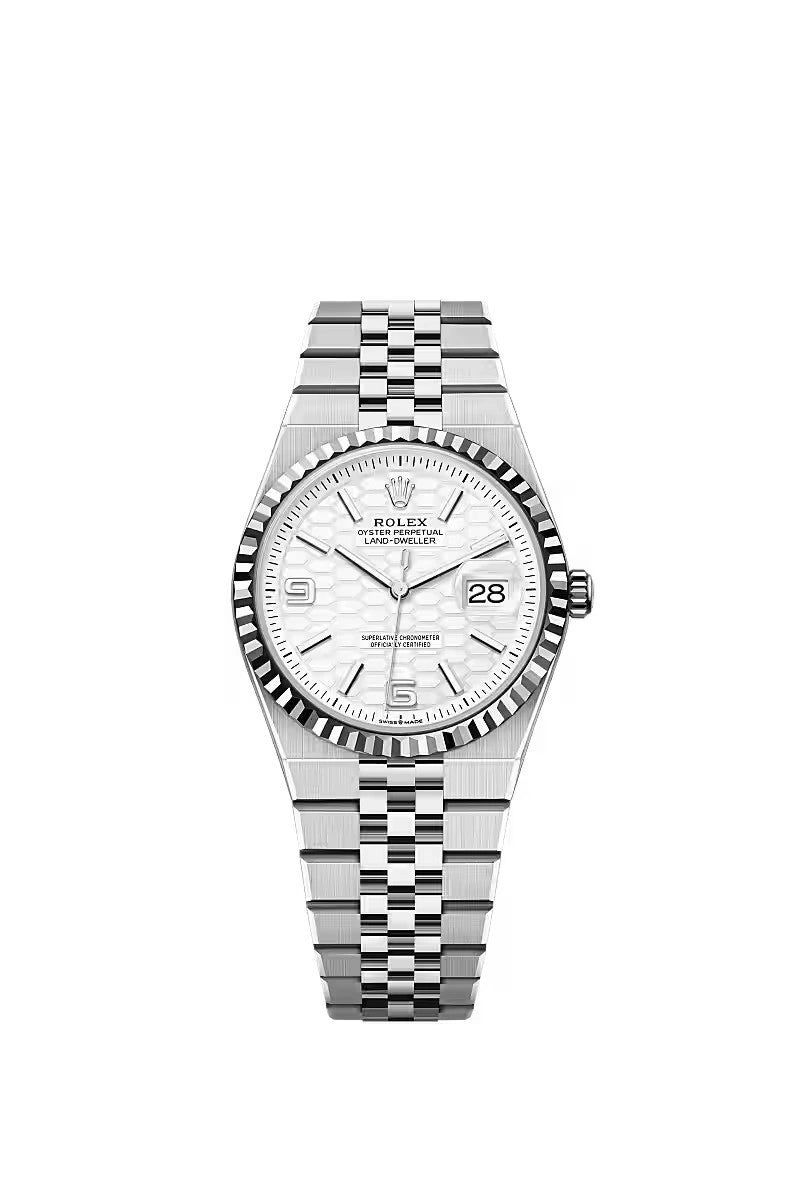 Rolex Land - Dweller 36 Steel White Rolesor Honeycomb Dial Ref. 127234 - WatchesOff5thWristwatch