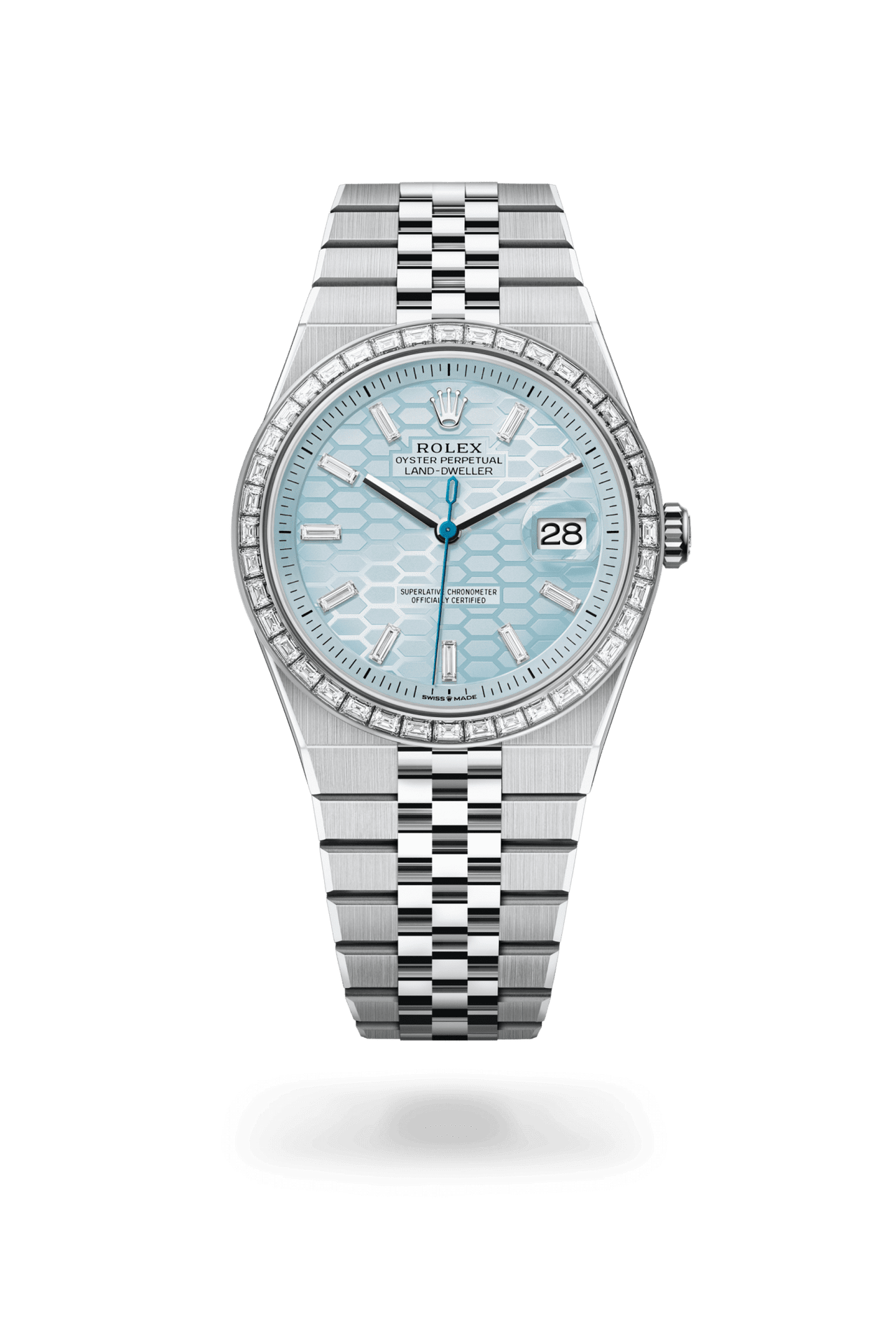 Rolex Land - Dweller 40 | Ice Blue Honeycomb with Diamonds Dial (Ref 127386TBR) - WatchesOff5thWristwatch