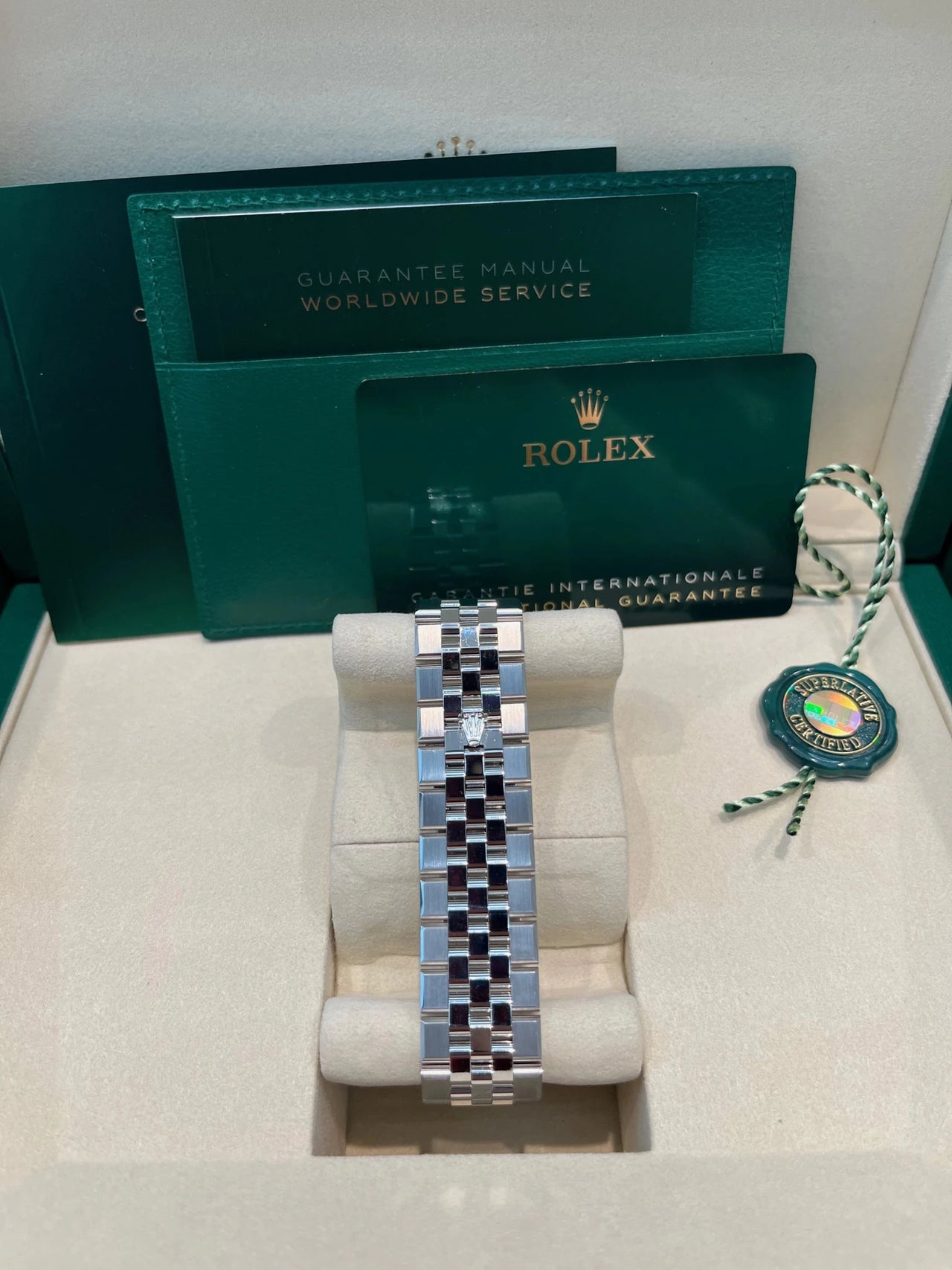 Rolex Land - Dweller 40 Platinum | Blue Dial Baguette Bezel (Ref 127386TBR) - WatchesOff5thWristwatch