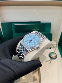Thumbnail for Rolex Land - Dweller 40 Platinum | Blue Dial Baguette Bezel (Ref 127386TBR) - WatchesOff5thWristwatch