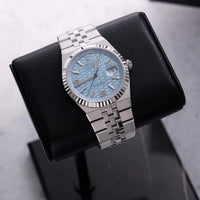 Thumbnail for Rolex Land-Dweller 40mm Platinum Ice Blue Honeycomb Dial Fluted Bezel Flat Jubilee Bracelet (Ref 127336) - WatchesOff5thWristwatch