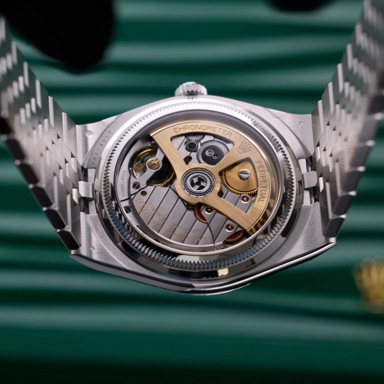 Rolex Land-Dweller 40mm Platinum Ice Blue Honeycomb Dial Fluted Bezel Flat Jubilee Bracelet (Ref 127336) - WatchesOff5thWristwatch
