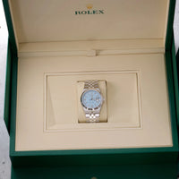 Thumbnail for Rolex Land-Dweller 40mm Platinum Ice Blue Honeycomb Dial Fluted Bezel Flat Jubilee Bracelet (Ref 127336) - WatchesOff5thWristwatch