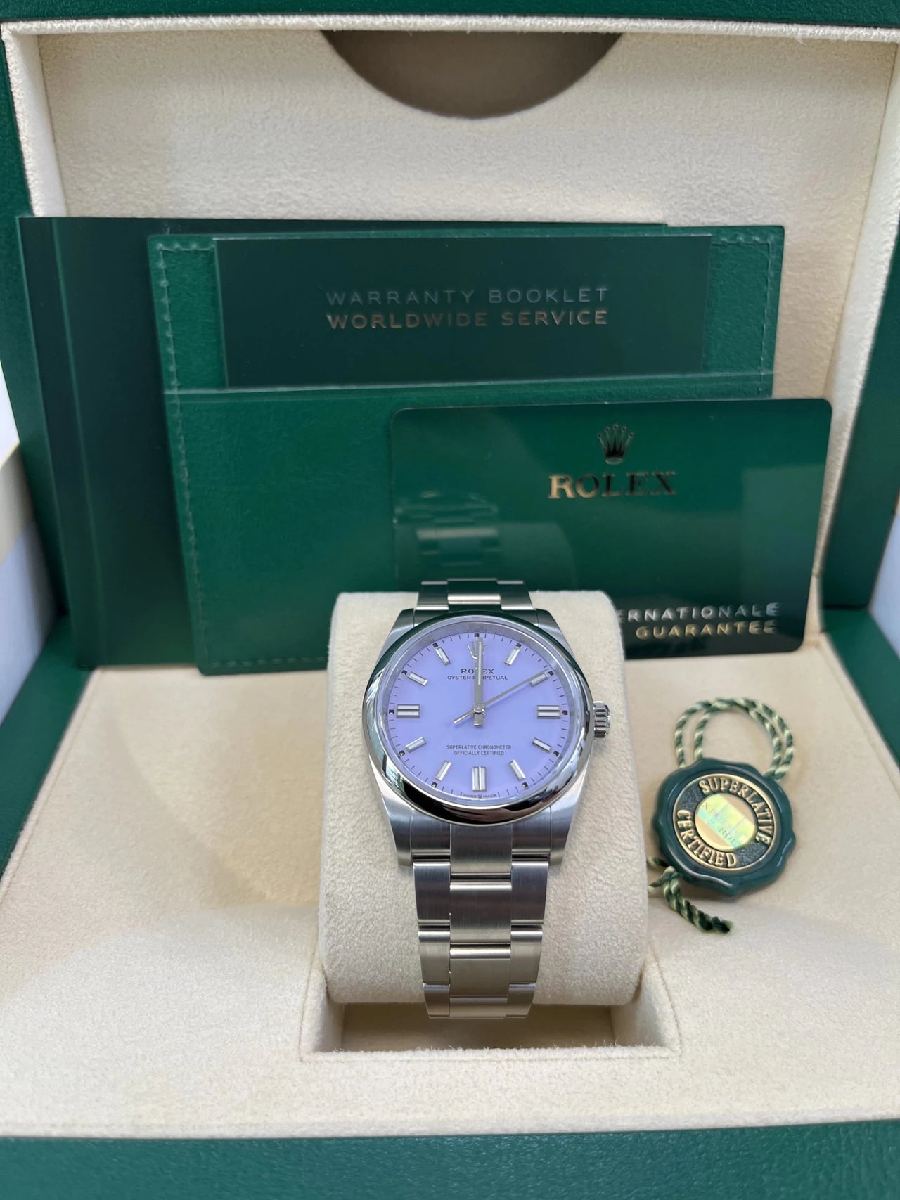 Rolex New Release 2025 Oyster Perpetual Stainless Steel Lavendar Dial 134300 - WatchesOff5thWristwatch