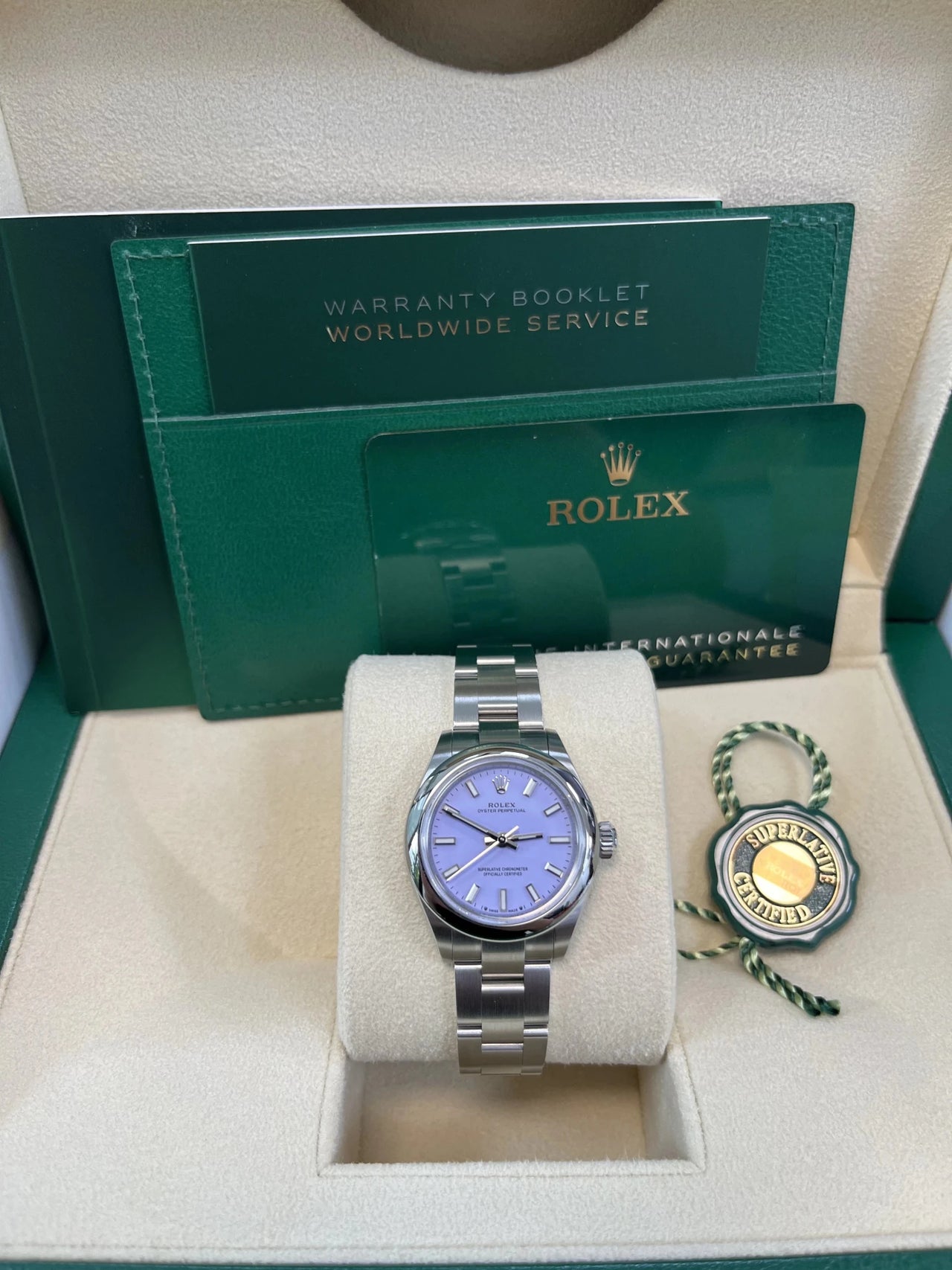 Rolex Oyster Perpetual 31 New 2025 Release Oyster Perpetual 31mm Stainless Steel Lavender Dial (Ref 277200) - WatchesOff5thWatch