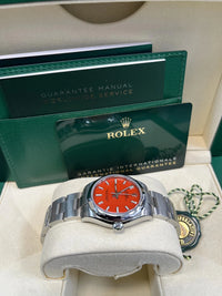 Thumbnail for Rolex Oyster Perpetual 31 Oystersteel Coral Red Dial Domed Bezel (Ref 277200) - WatchesOff5thWatch