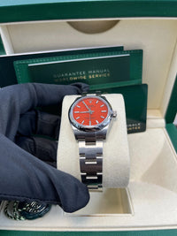 Thumbnail for Rolex Oyster Perpetual 31 Oystersteel Coral Red Dial Domed Bezel (Ref 277200) - WatchesOff5thWatch