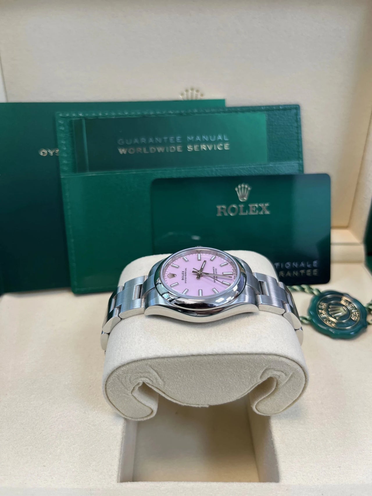 Rolex Oyster Perpetual 31mm Oystersteel Candy Pink Dial Domed Bezel Oyster Bracelet (Ref 277200) - WatchesOff5thWatch