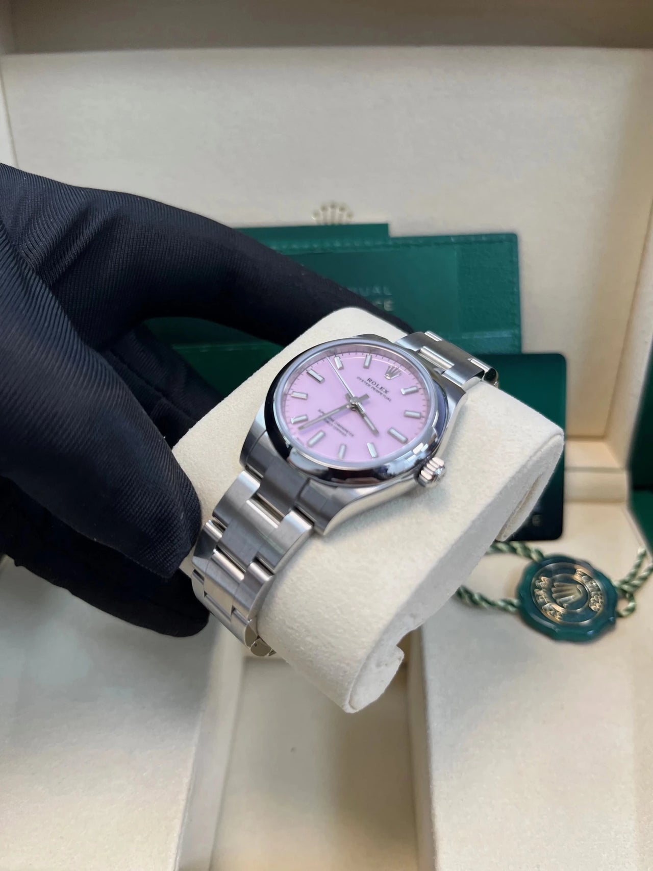 Rolex Oyster Perpetual 31mm Oystersteel Candy Pink Dial Domed Bezel Oyster Bracelet (Ref 277200) - WatchesOff5thWatch