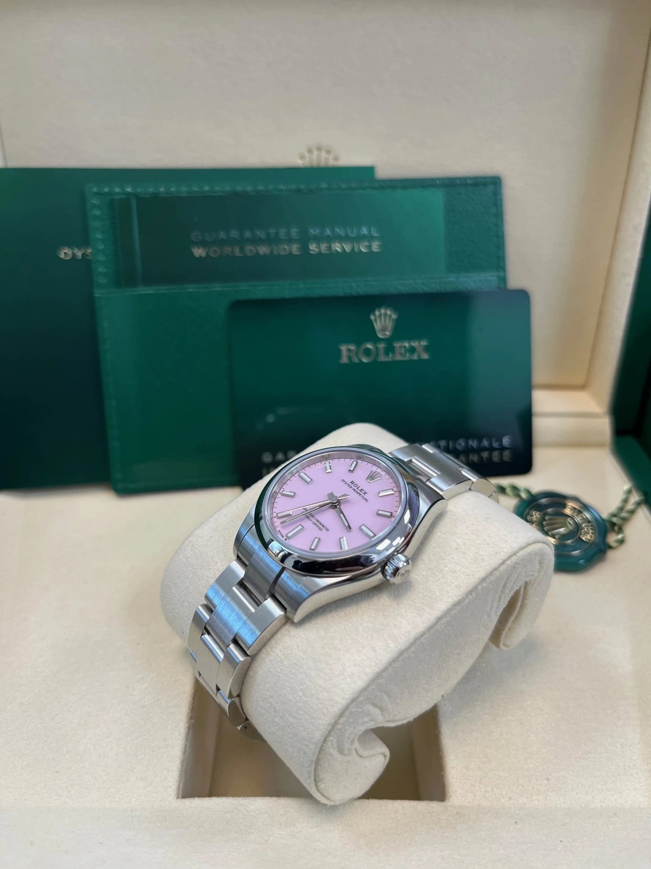 Rolex Oyster Perpetual 31mm Oystersteel Candy Pink Dial Domed Bezel Oyster Bracelet (Ref 277200) - WatchesOff5thWatch