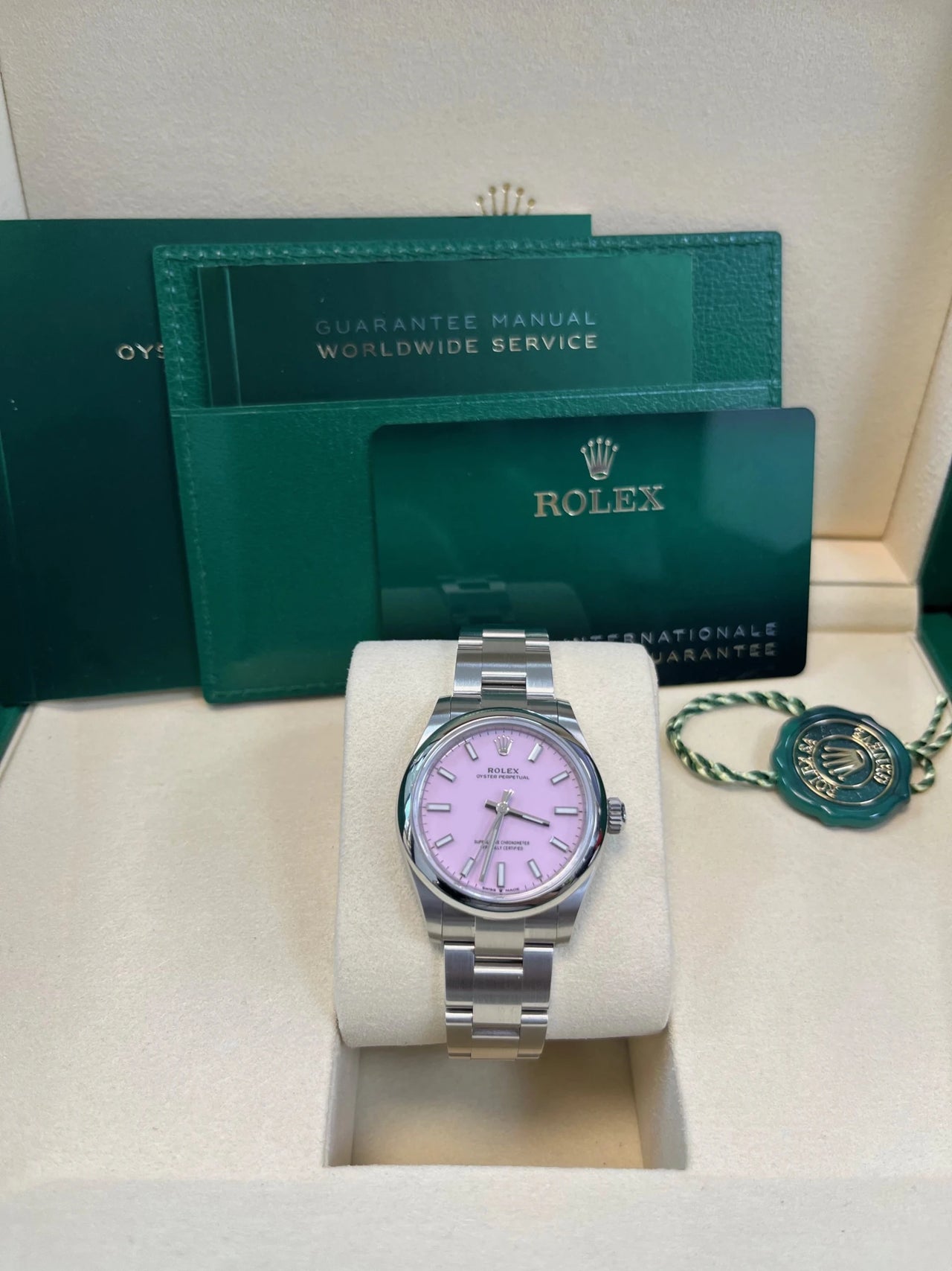 Rolex Oyster Perpetual 31mm Oystersteel Candy Pink Dial Domed Bezel Oyster Bracelet (Ref 277200) - WatchesOff5thWatch