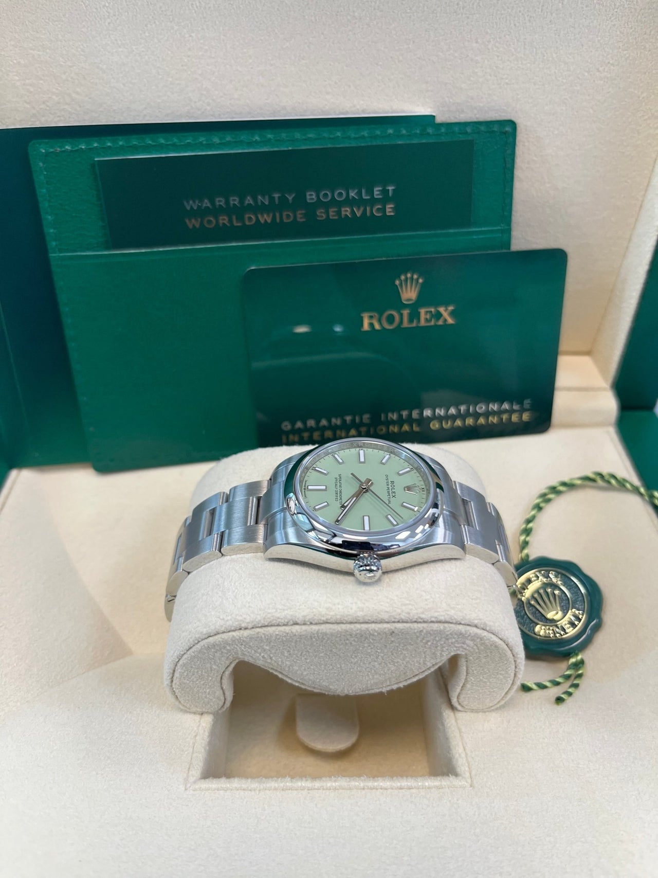Rolex Oyster Perpetual 34 mm Pistachio Dial 124200 - WatchesOff5th