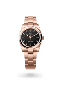 Thumbnail for Rolex Oyster Perpetual 34mm Everose Gold Black Dial Domed Bezel Oyster Bracelet 2026 New Release (Ref 124205 - 0001) - WatchesOff5thWatch
