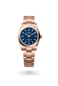 Thumbnail for Rolex Oyster Perpetual 34mm Everose Gold Blue Stone Dial Domed Bezel Oyster Bracelet 2026 New Release (Ref 124205 - 0002) - WatchesOff5thWatch