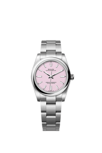 Thumbnail for Rolex Oyster Perpetual 34mm Oystersteel Candy Pink Dial Smooth Bezel Oyster Bracelet (Ref 124200-0009) - WatchesOff5thWatch