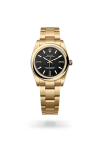 Thumbnail for Rolex Oyster Perpetual 34mm Yellow Gold Black Dial Domed Bezel Oyster Bracelet 2026 New Release (Ref 124208 - 0001) - WatchesOff5thWatch