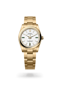 Thumbnail for Rolex Oyster Perpetual 34mm Yellow Gold White Dial Domed Bezel Oyster Bracelet 2026 New Release (Ref 124208 - 0002) - WatchesOff5thWatch