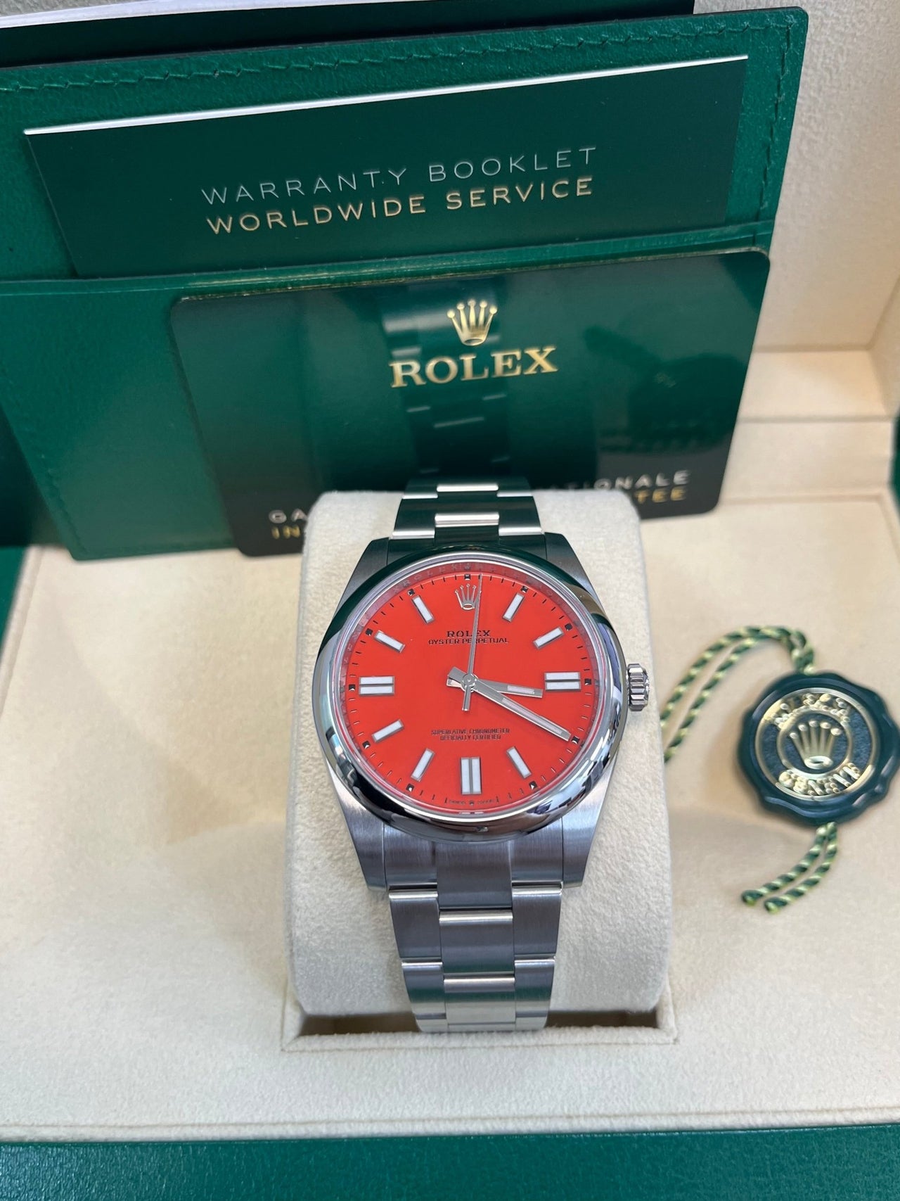 Rolex Oyster Perpetual 41 Red Dial Oyster Bracelet 124300 - WatchesOff5thWatch