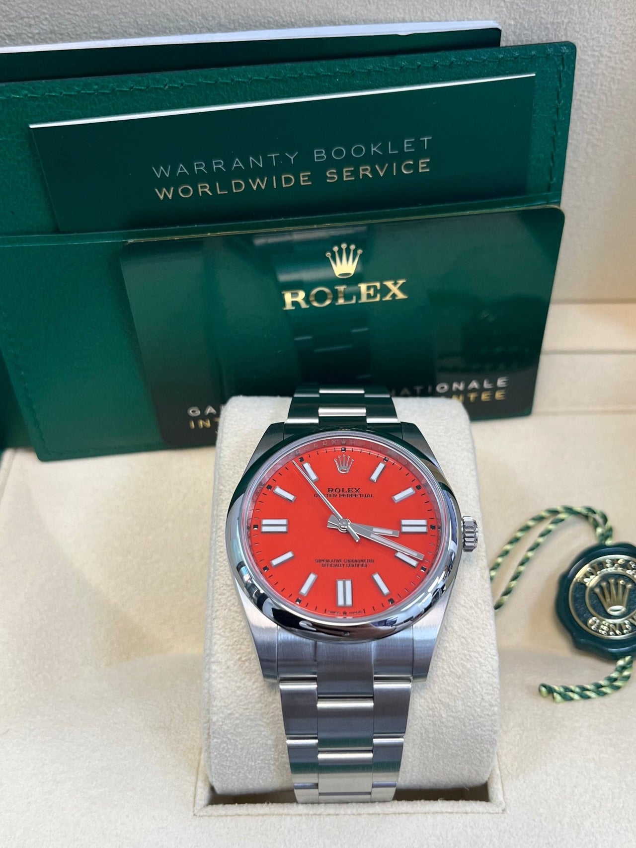 Rolex Oyster Perpetual 41 Red Dial Oyster Bracelet 124300 - WatchesOff5thWatch