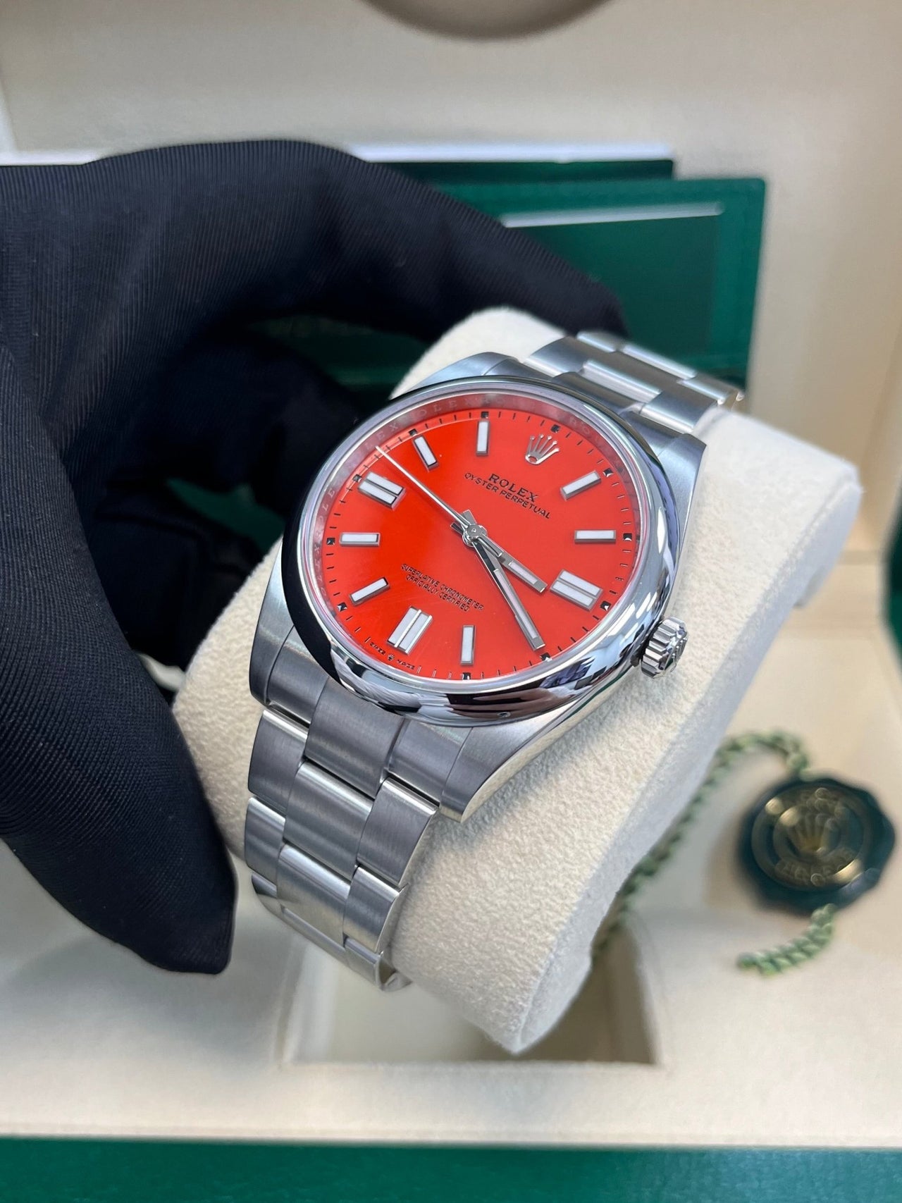 Rolex Oyster Perpetual 41 Red Dial Oyster Bracelet 124300 - WatchesOff5thWatch