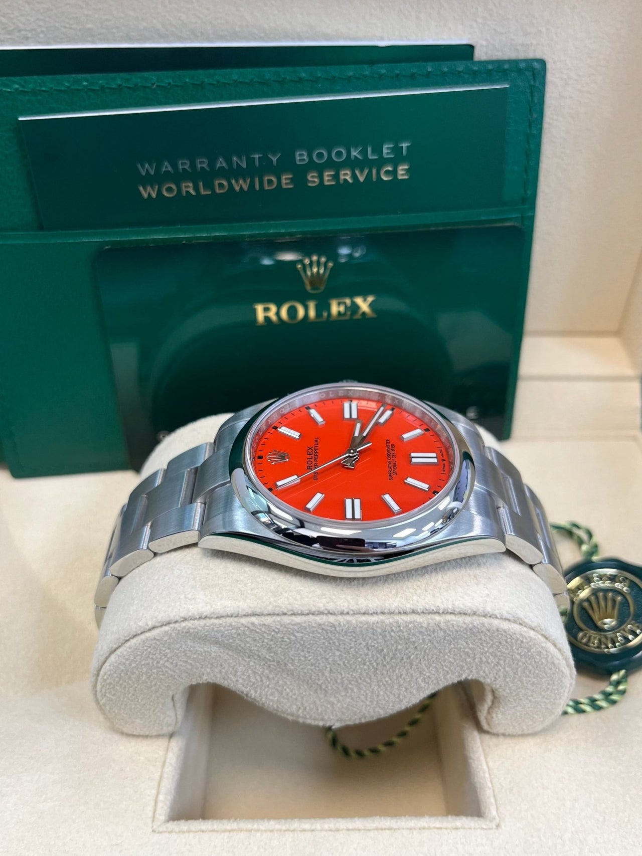 Rolex Oyster Perpetual 41 Red Dial Oyster Bracelet 124300 - WatchesOff5thWatch