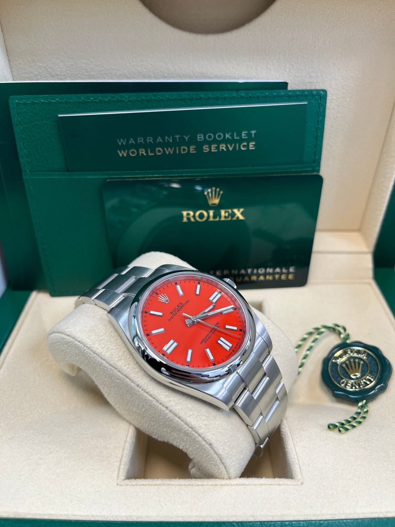 Rolex Oyster Perpetual 41 Red Dial Oyster Bracelet 124300 - WatchesOff5thWatch