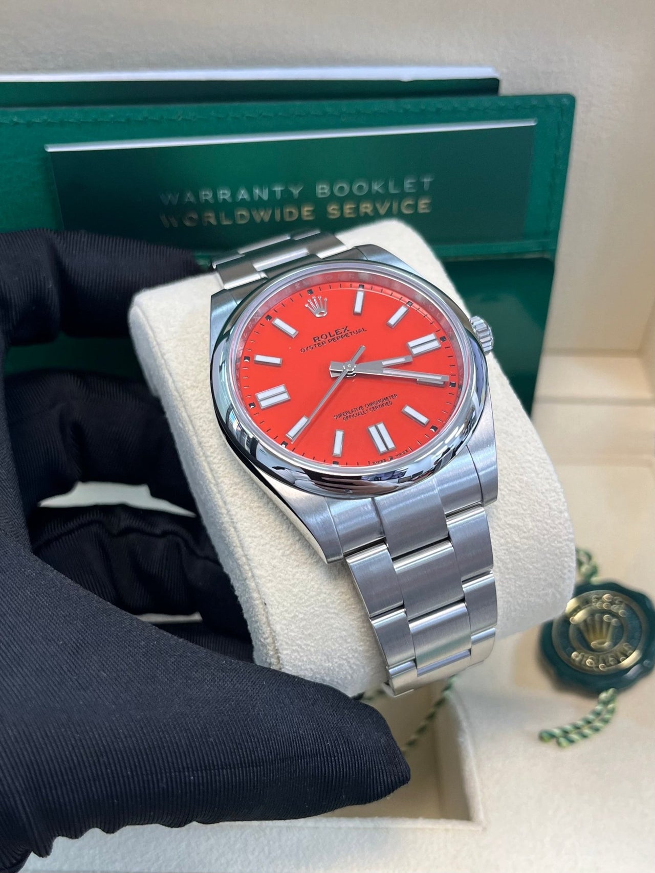 Rolex Oyster Perpetual 41 Red Dial Oyster Bracelet 124300 - WatchesOff5thWatch