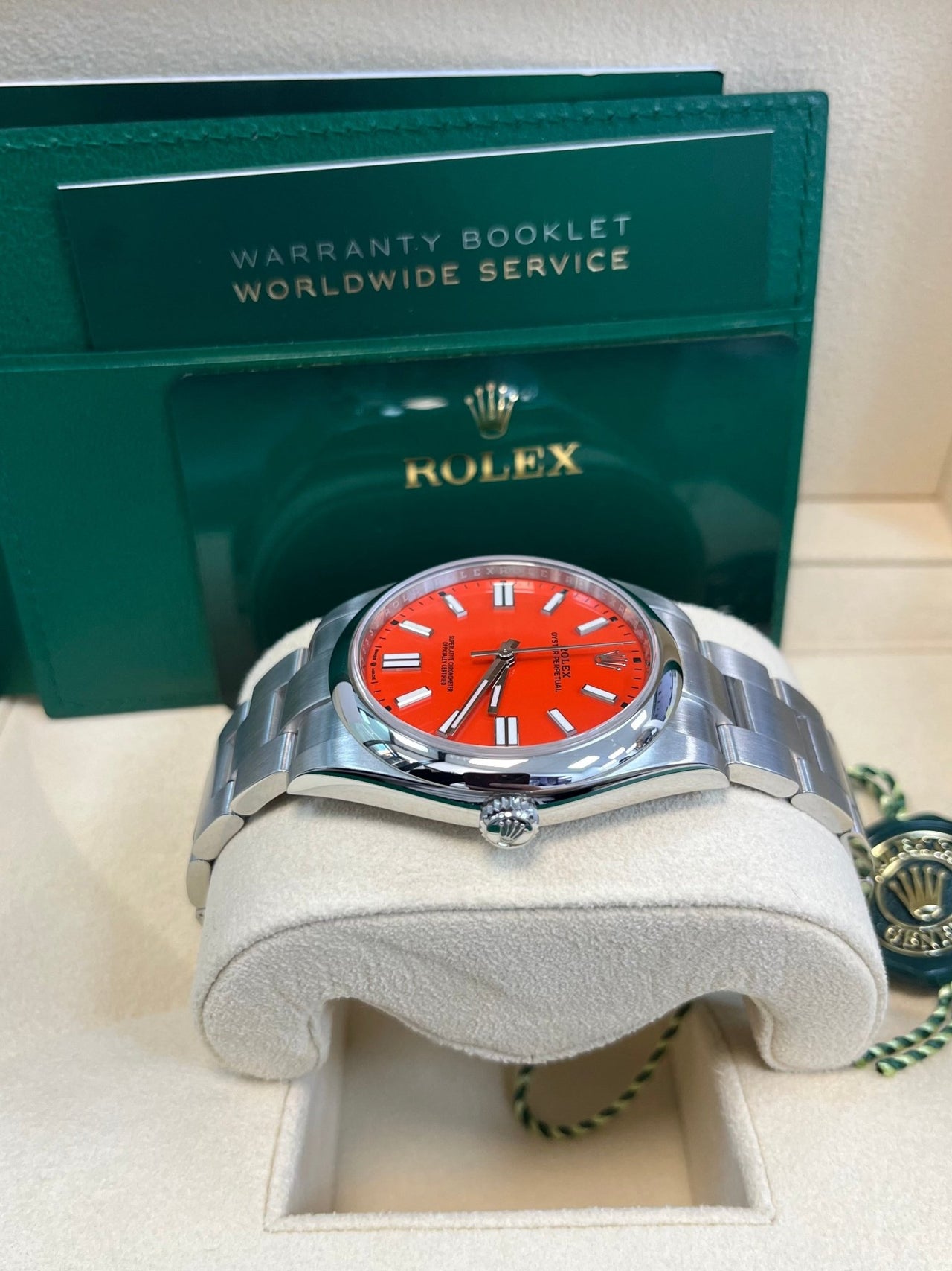 Rolex Oyster Perpetual 41 Red Dial Oyster Bracelet 124300 - WatchesOff5thWatch