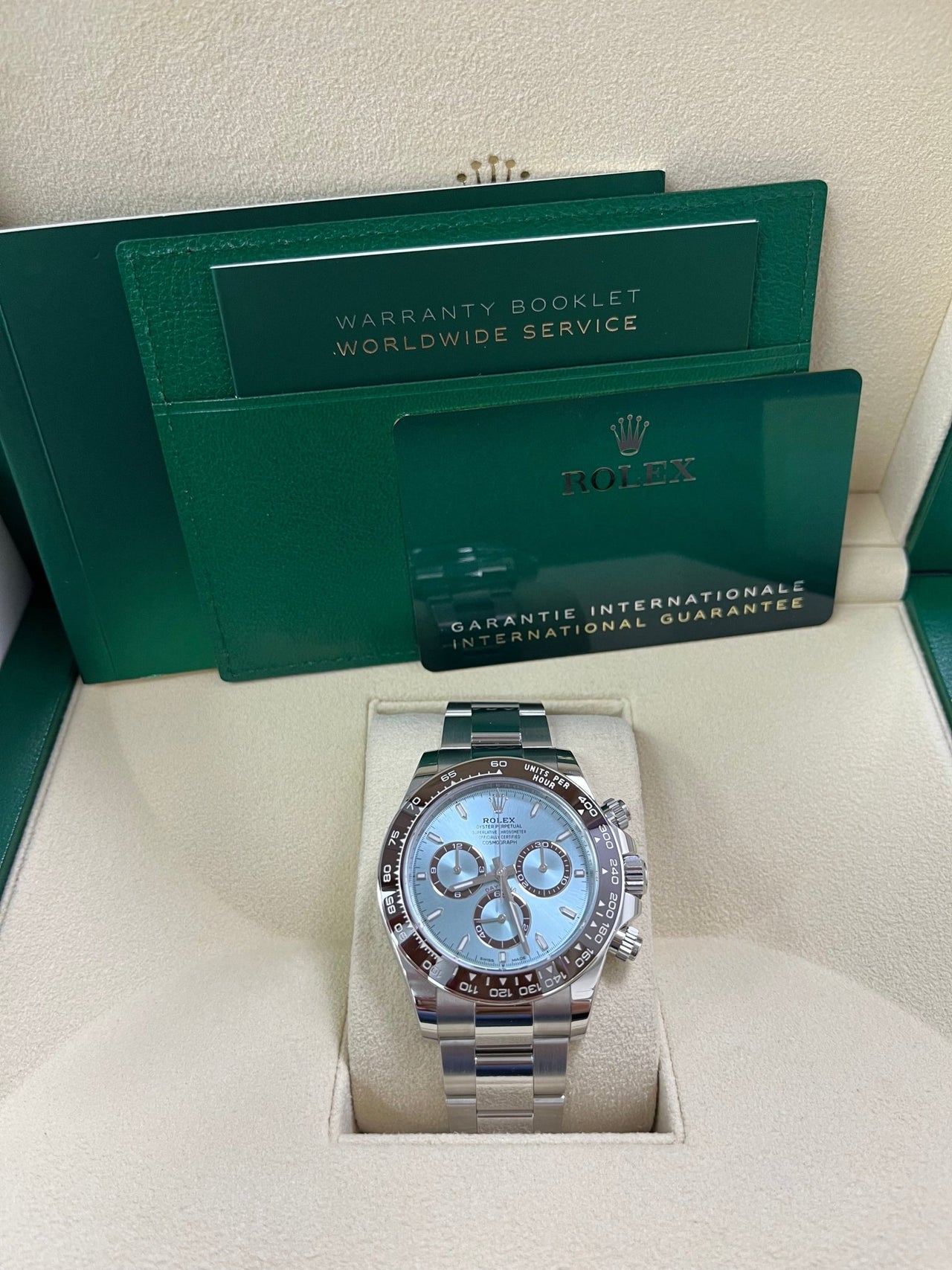 Rolex Platinum Cosmograph Daytona Ice Blue Index Dial Oyster Bracelet 126506 - WatchesOff5th