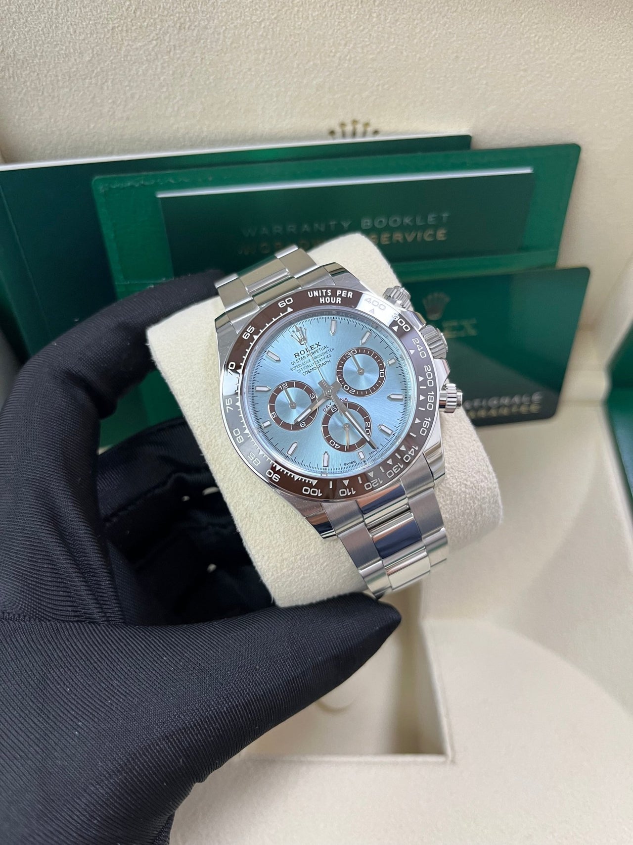 Rolex Platinum Cosmograph Daytona Ice Blue Index Dial Oyster Bracelet 126506 - WatchesOff5th