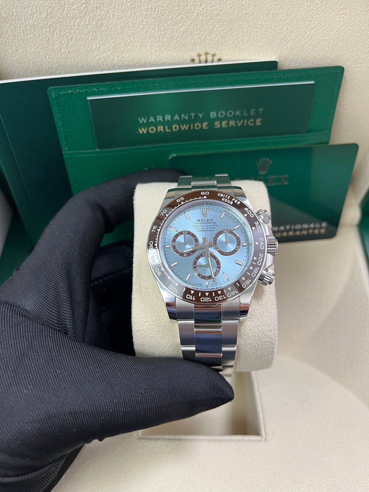 Rolex Platinum Cosmograph Daytona Ice Blue Index Dial Oyster Bracelet 126506 - WatchesOff5th