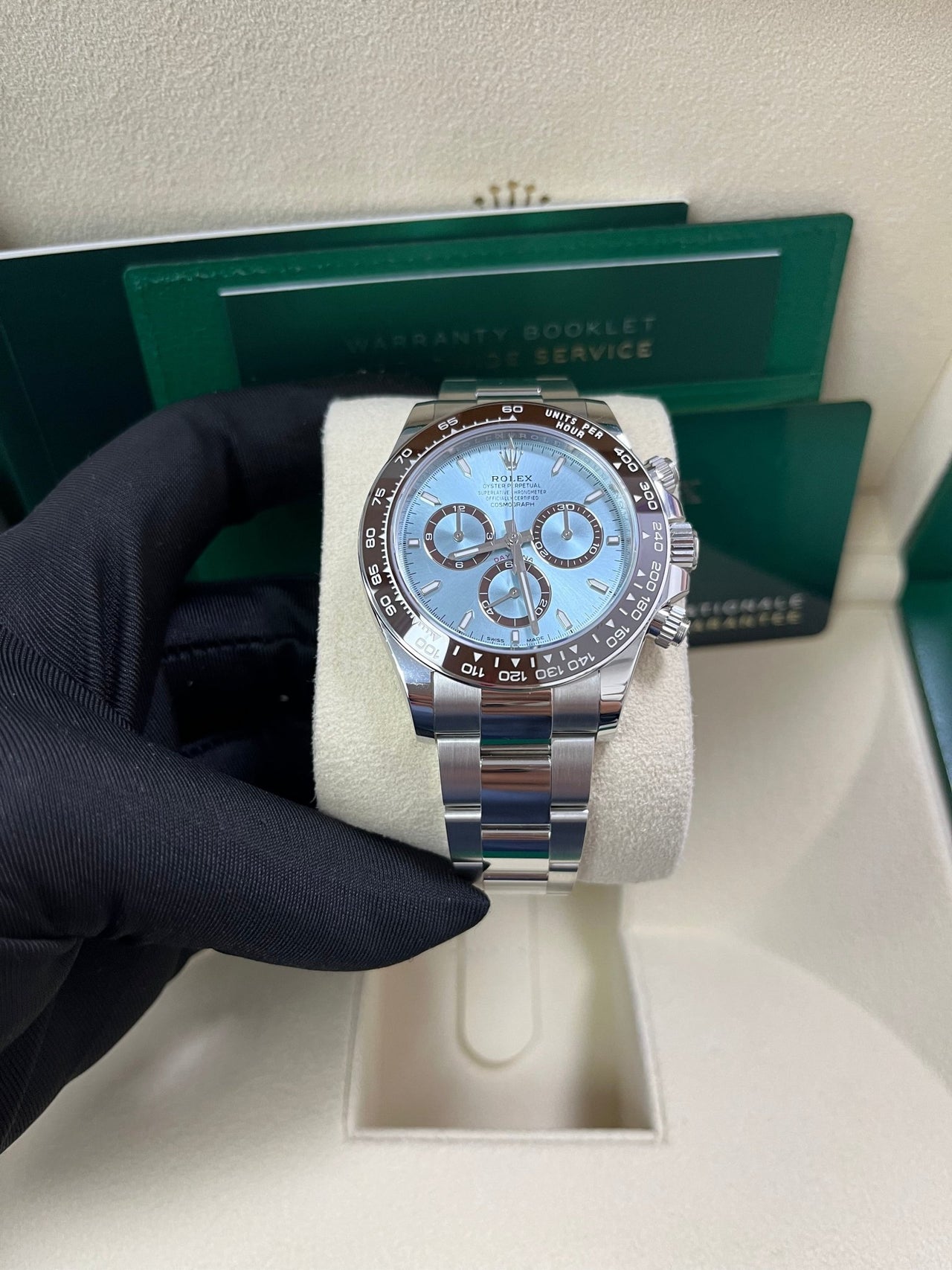 Rolex Platinum Cosmograph Daytona Ice Blue Index Dial Oyster Bracelet 126506 - WatchesOff5th