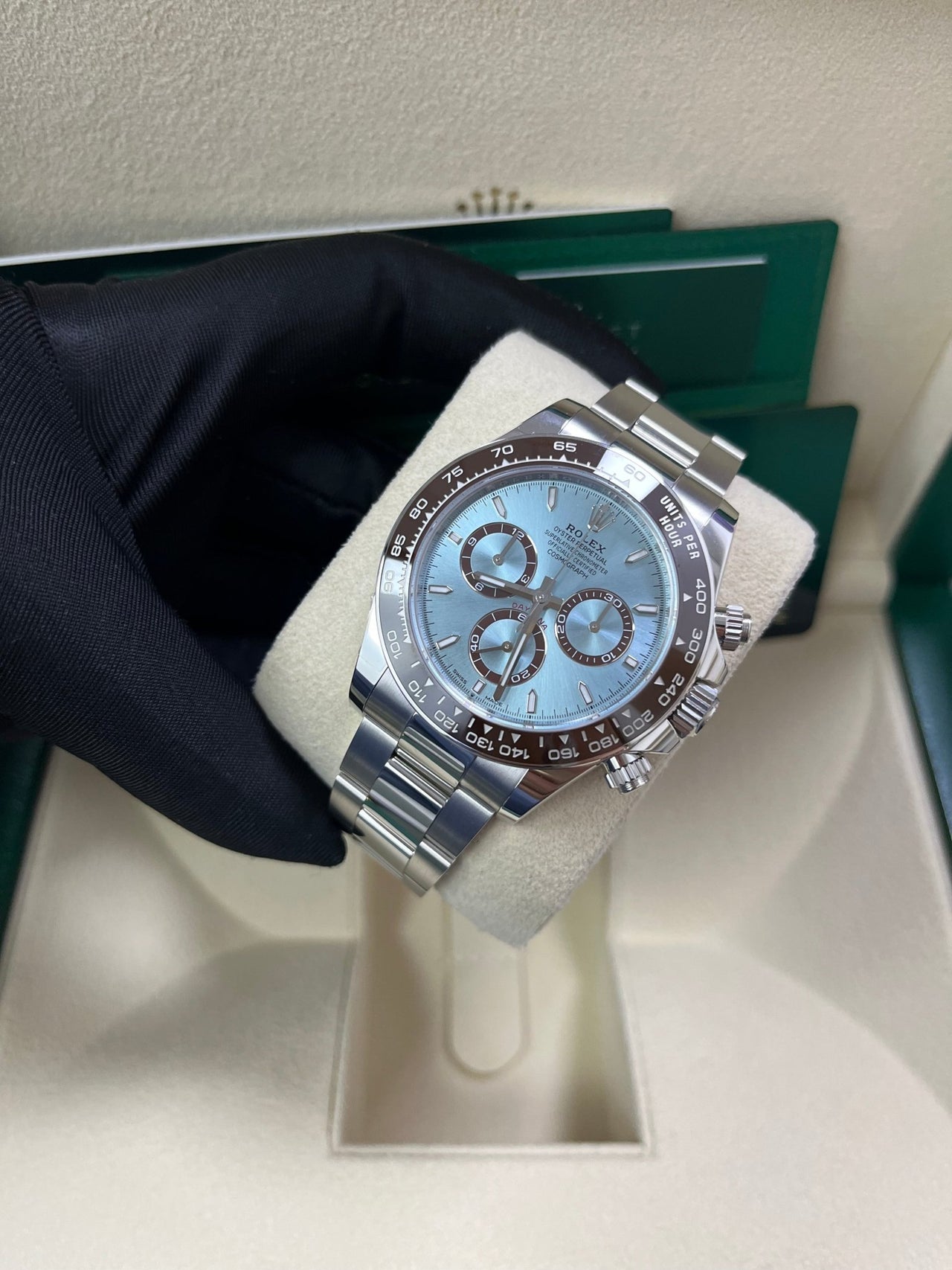 Rolex Platinum Cosmograph Daytona Ice Blue Index Dial Oyster Bracelet 126506 - WatchesOff5th