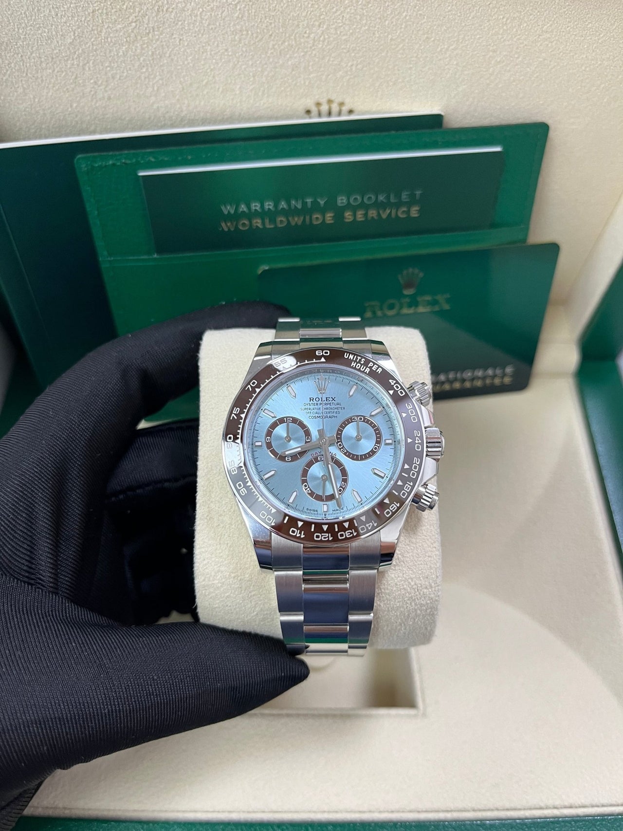 Rolex Platinum Cosmograph Daytona Ice Blue Index Dial Oyster Bracelet 126506 - WatchesOff5th