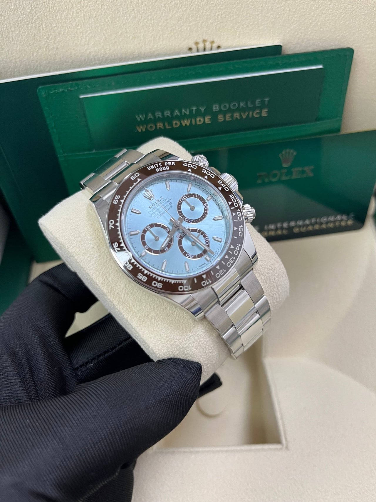 Rolex Platinum Cosmograph Daytona Ice Blue Index Dial Oyster Bracelet 126506 - WatchesOff5th