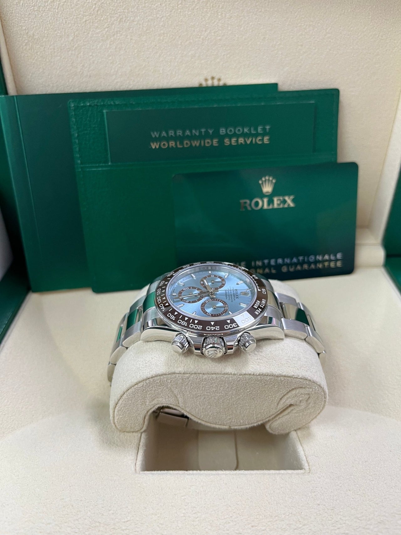 Rolex Platinum Cosmograph Daytona Ice Blue Index Dial Oyster Bracelet 126506 - WatchesOff5th