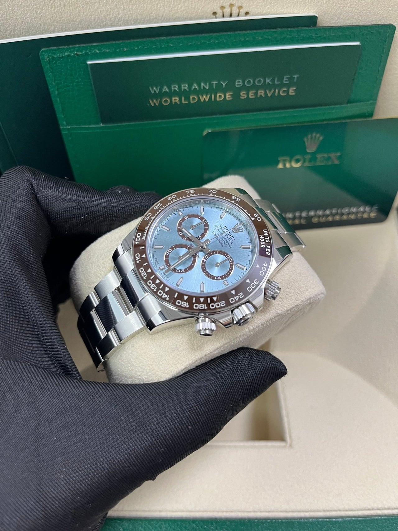 Rolex Platinum Cosmograph Daytona Ice Blue Index Dial Oyster Bracelet 126506 - WatchesOff5th