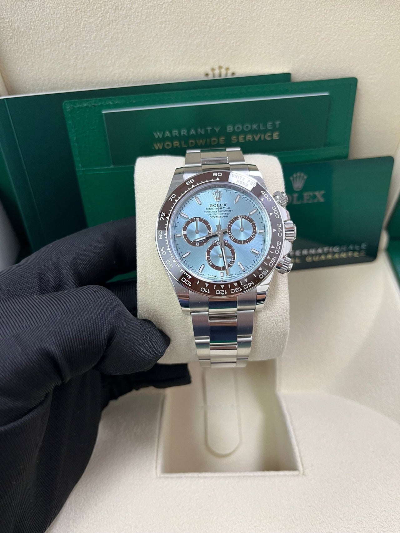 Rolex Platinum Cosmograph Daytona Ice Blue Index Dial Oyster Bracelet 126506 - WatchesOff5th