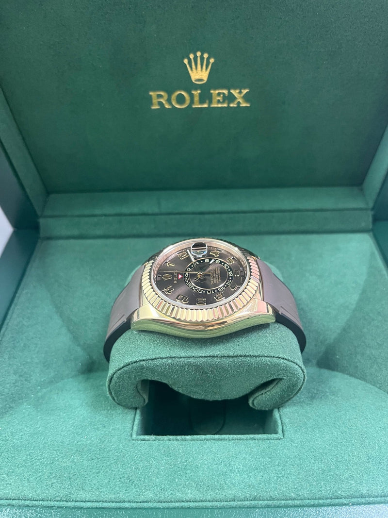 Rolex Sky-Dweller 18k Rose Gold Chocolate Arabic Dial Leather Band 326135 - WatchesOff5th