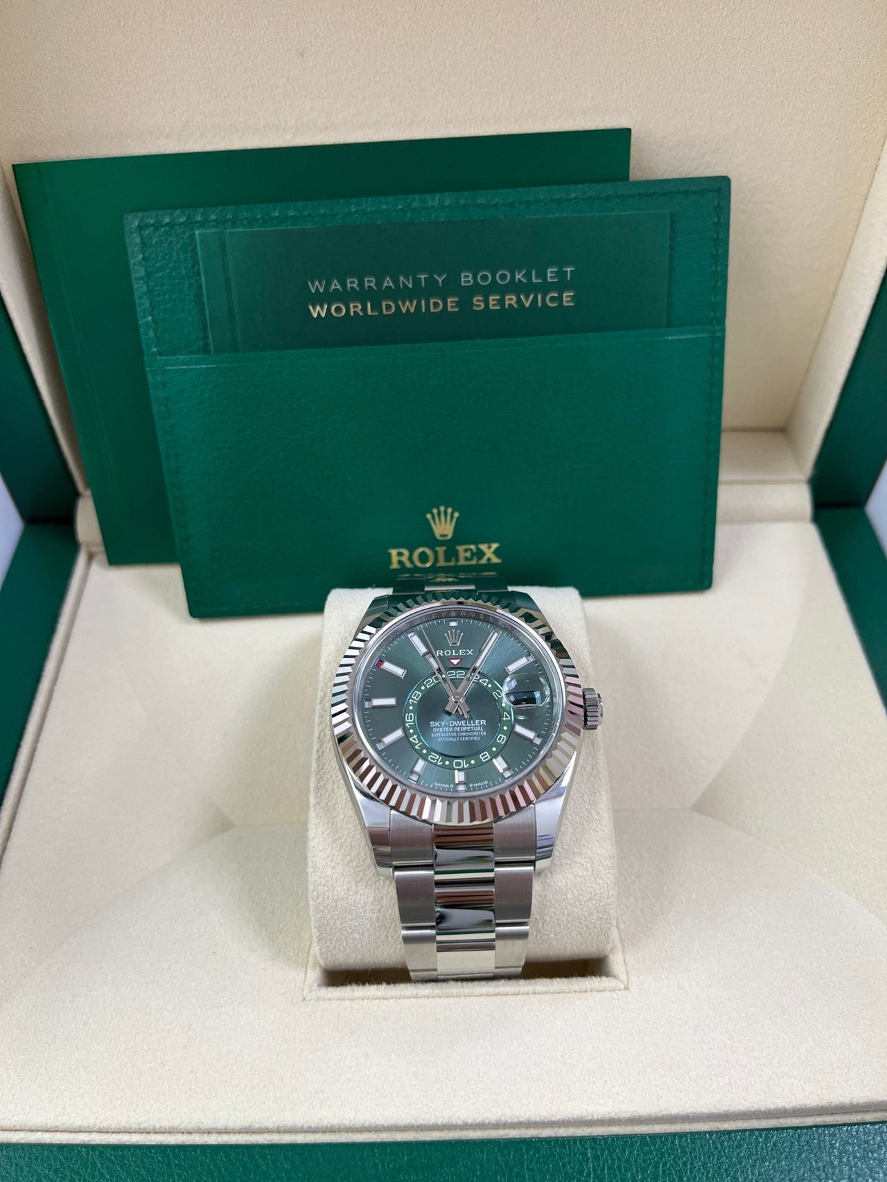 Rolex Sky-Dweller 42 mm Oystersteel and White Gold Green Dial Sky Dweller 336934 - WatchesOff5thWatch