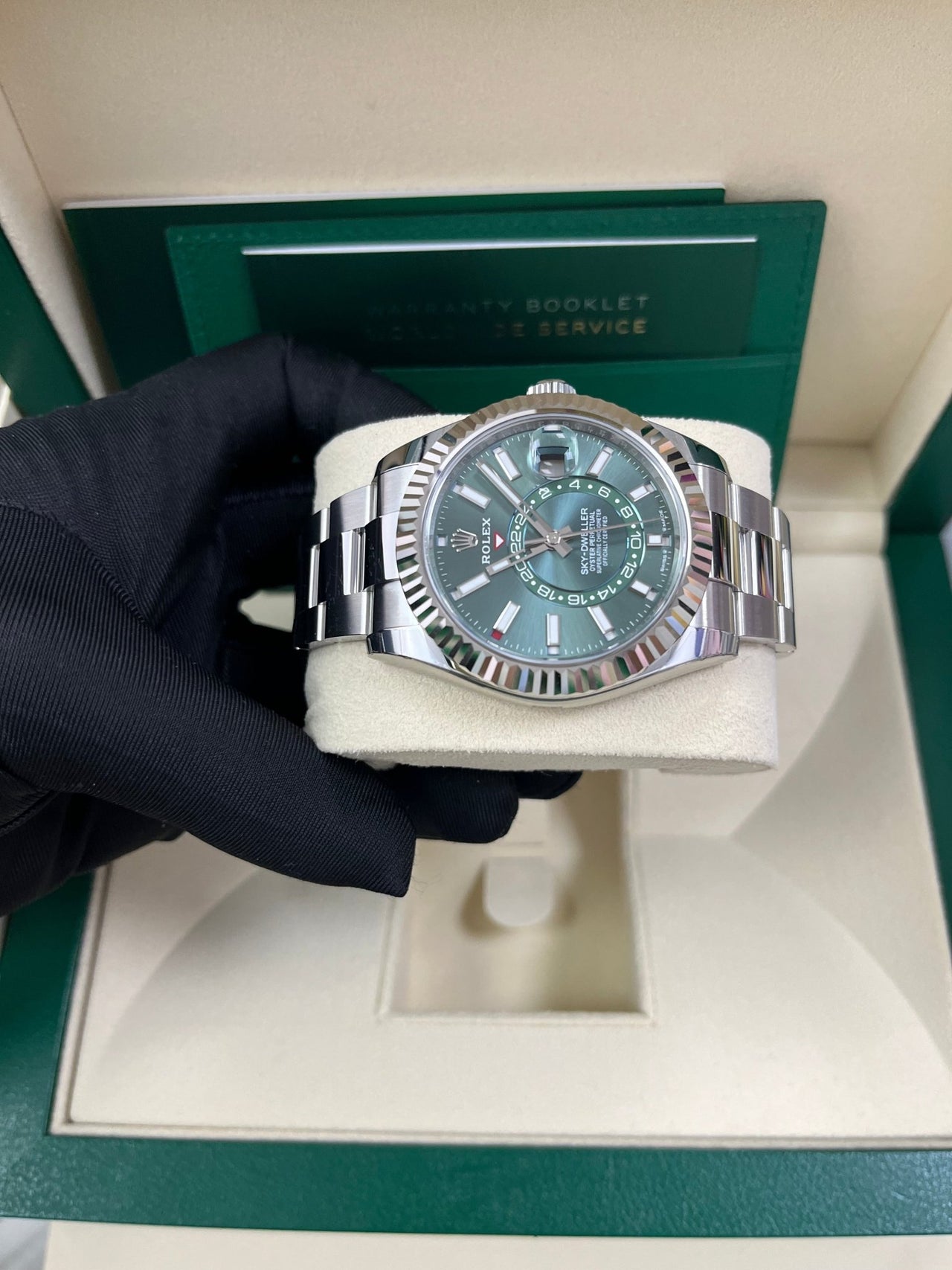 Rolex Sky-Dweller 42 mm Oystersteel and White Gold Green Dial Sky Dweller 336934 - WatchesOff5thWatch