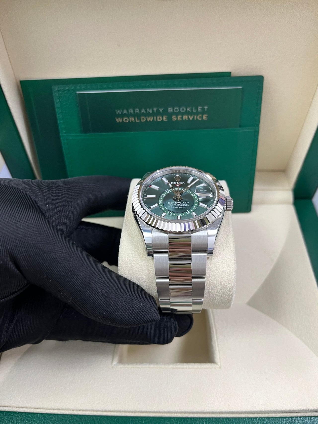 Rolex Sky-Dweller 42 mm Oystersteel and White Gold Green Dial Sky Dweller 336934 - WatchesOff5thWatch