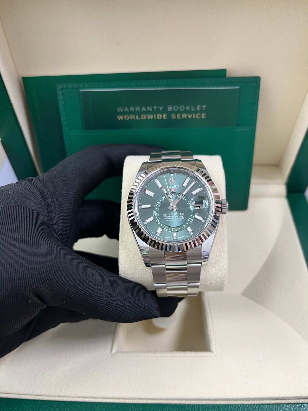 Rolex Sky-Dweller 42 mm Oystersteel and White Gold Green Dial Sky Dweller 336934 - WatchesOff5thWatch