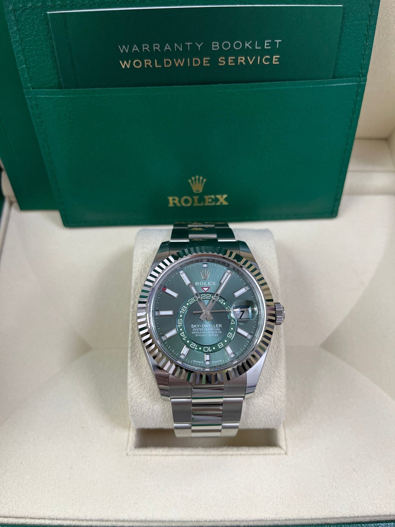 Rolex Sky-Dweller 42 mm Oystersteel and White Gold Green Dial Sky Dweller 336934 - WatchesOff5thWatch